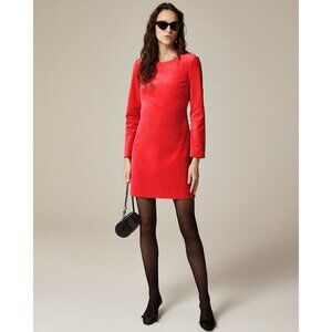 J Crew Womens Long Sleeve Shift Dress Sz 12 Vintage Red Stretch Velvet Preppy